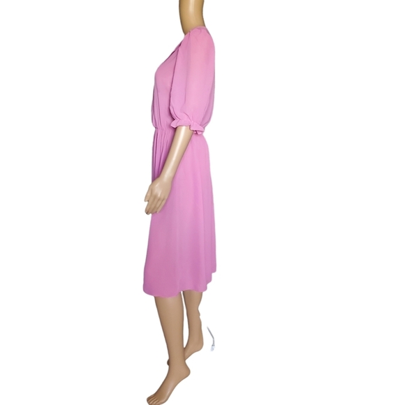 Vintage 80s Pink Semi Sheer Button Front Short Sleeve Bluson Day Dress - Picture 3 of 9